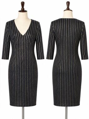 Black, Gold, and Blue Cocktail Dress, 3/4 Sleeve, date night dress